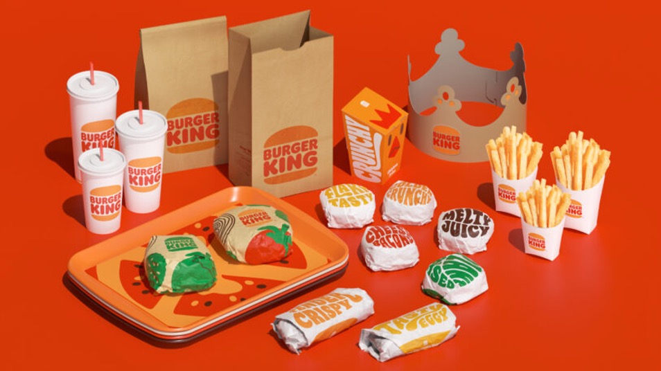 Burger King rebrand including packaging and brand colors with new logo and type 